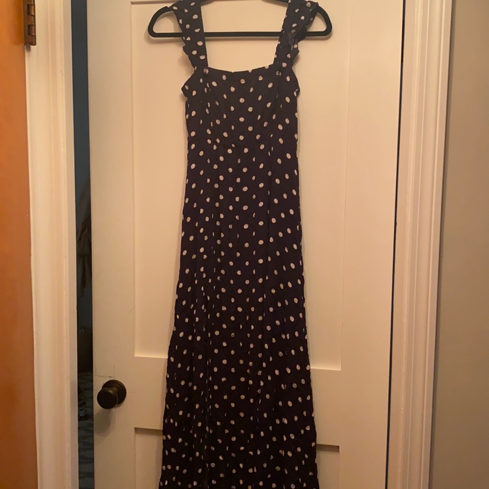 Navy blue and while polka dot maxi dress